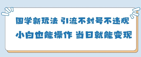 国学新玩法，引流不封号不违规小白也能操作，当日就能变现-云泽轻创网