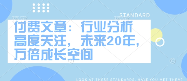 付费文章：行业分析 高度关注，未来20年，万倍成长空间-云泽轻创网