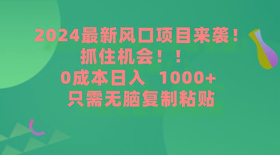 (9899期)2024最新风口项目来袭，抓住机会，0成本一部手机日入1000+，只需无脑复…-云泽轻创网