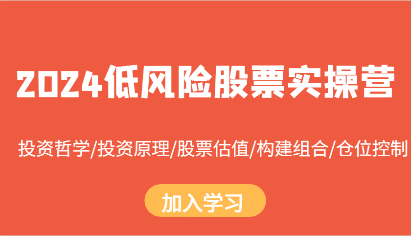 2024低风险股票实操营：投资哲学/投资原理/股票估值/构建组合/仓位控制-云泽轻创网