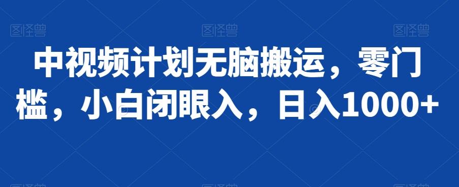 中视频计划无脑搬运，零门槛，小白闭眼入，日入1000+-云泽轻创网