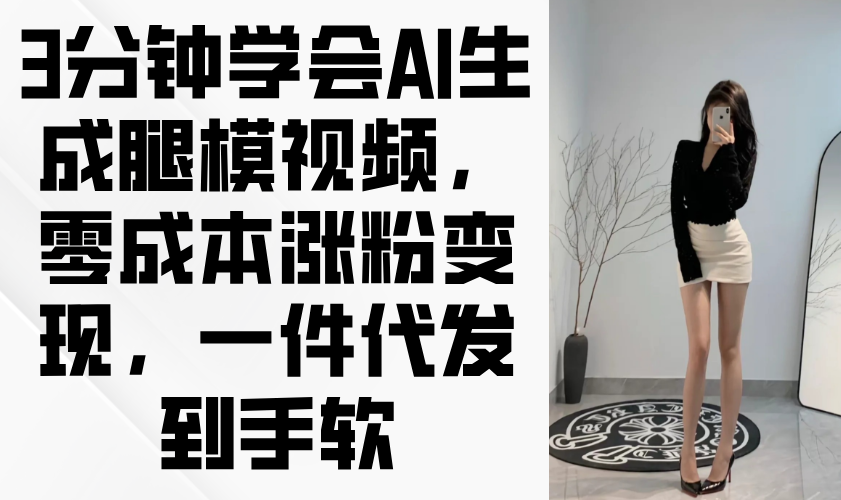 3分钟学会AI生成腿模视频，零成本涨粉变现，一件代发到手软-云泽轻创网