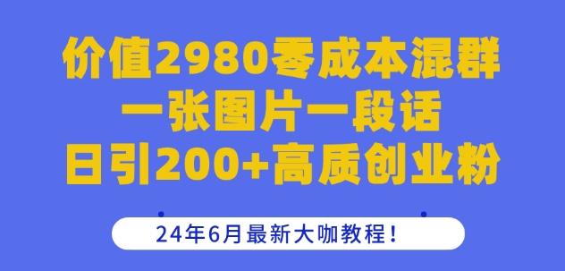 价值2980零成本混群一张图片一段话日引200+高质创业粉，24年6月最新大咖教程【揭秘】-云泽轻创网