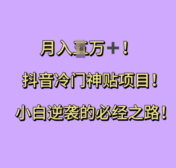 抖音冷门神贴项目，小白逆袭的必经之路，月入过W【揭秘】-云泽轻创网