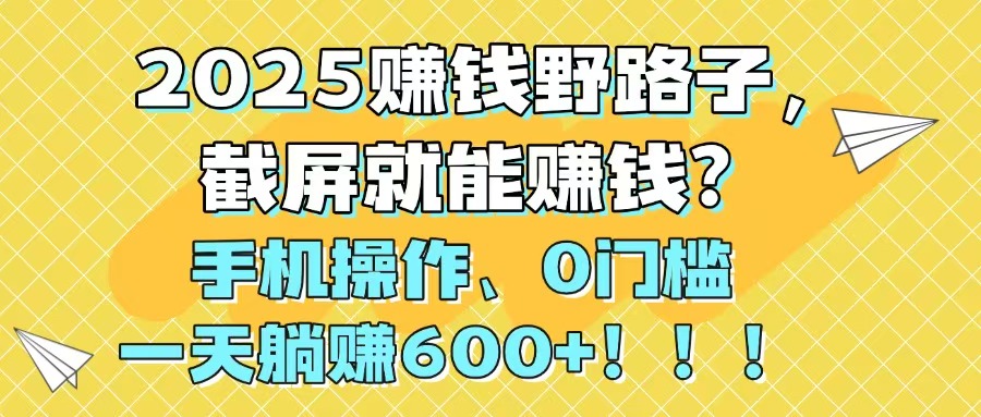 2025赚钱野路子，截屏就能赚钱？手机操作0门槛，一天躺赚600+！！！-云泽轻创网