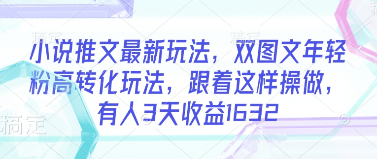 小说推文最新玩法，双图文年轻粉高转化玩法，跟着这样操做，有人3天收益1632-云泽轻创网