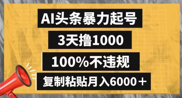 AI头条暴力起号，3天撸1000,100%不违规，复制粘贴月入6000＋【揭秘】-云泽轻创网