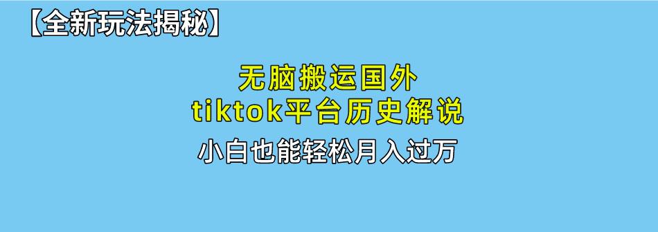 无脑搬运国外tiktok历史解说 无需剪辑，简单操作，轻松实现月入过万-云泽轻创网