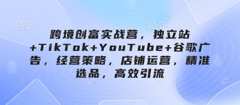 跨境创富实战营，独立站+TikTok+YouTube+谷歌广告，经营策略，店铺运营，精准选品，高效引流-云泽轻创网