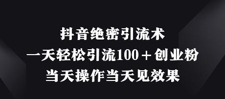 抖音绝密引流术，一天轻松引流100+创业粉，当天操作当天见效果-云泽轻创网