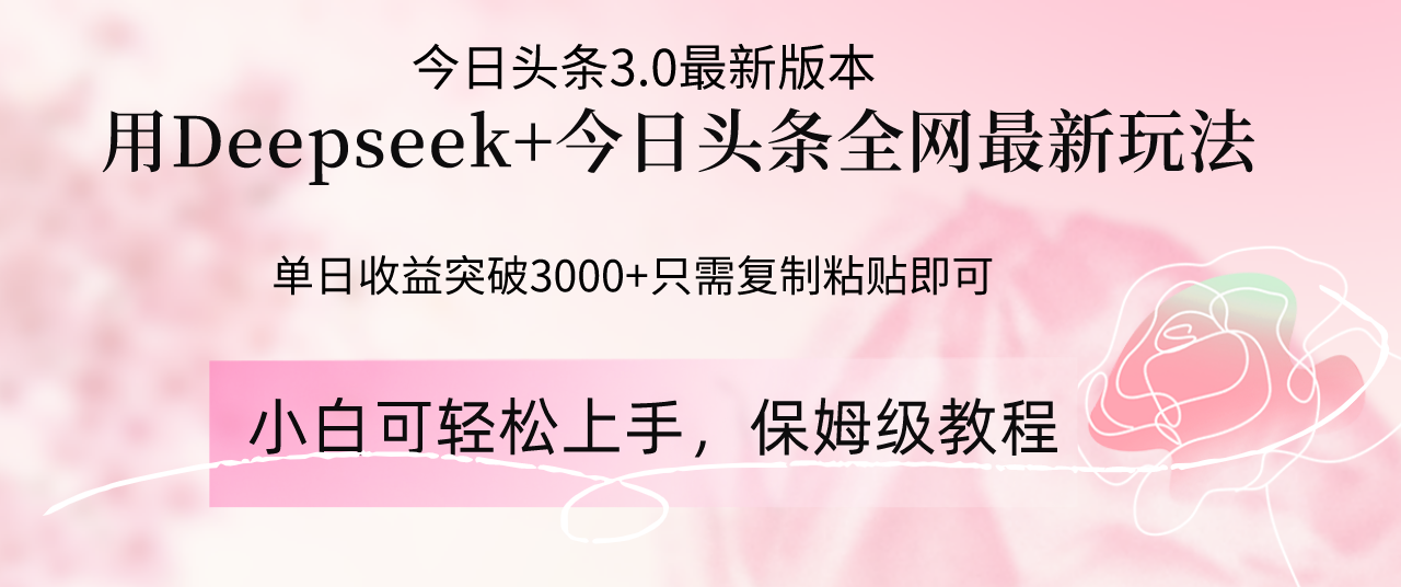 Deepseek结合今日头条全网最新玩法，单日收益突破3000+，只需要简单的...-云泽轻创网
