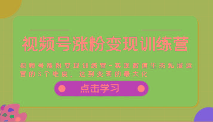 视频号涨粉变现训练营-实现微信生态私域运营的3个维度，达到变现的最大化-云泽轻创网