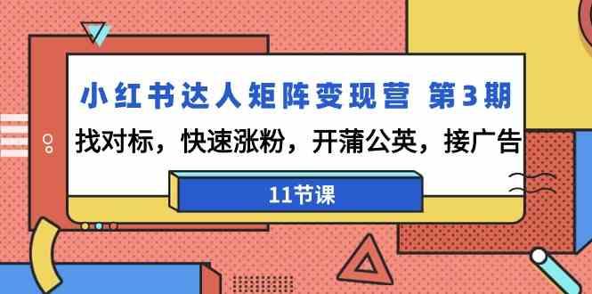 小红书达人矩阵变现营第3期,找对标,快速涨粉,开蒲公英,接广告(11节课)-云泽轻创网