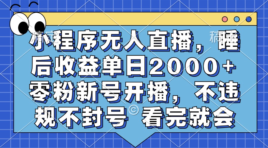 小程序无人直播，睡后收益单日2000+ 零粉新号开播，不违规不封号 看完就会-云泽轻创网