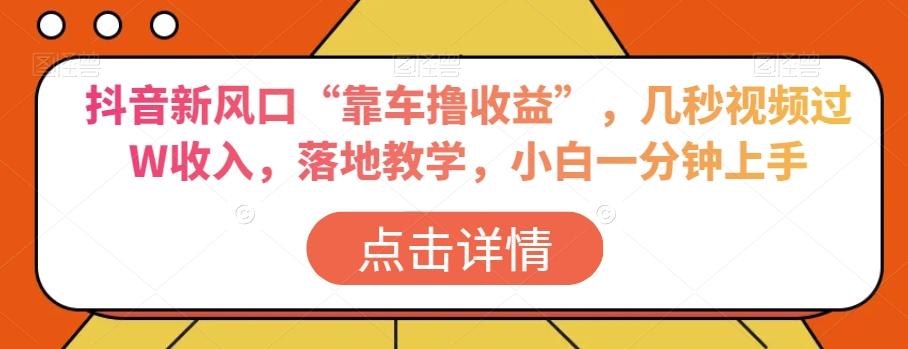 抖音新风口“靠车撸收益”，几秒视频过W收入，落地教学，小白一分钟上手【揭秘】-云泽轻创网
