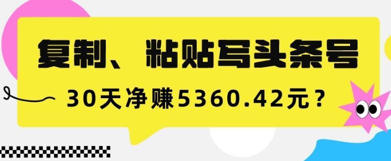复制、粘贴写头条号，10分钟1篇，30天净赚5360.42元？-云泽轻创网