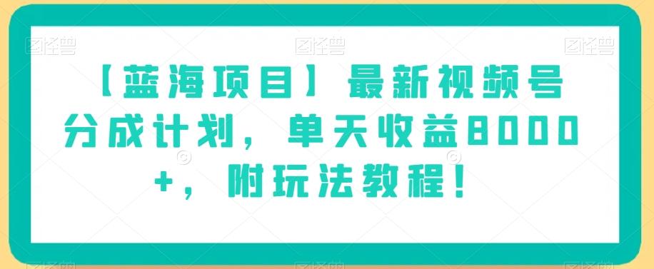 【蓝海项目】最新视频号分成计划，单天收益8000+，附玩法教程！-云泽轻创网