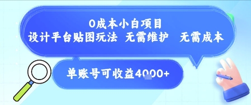 0成本小白项目，设计平台贴图玩法，无需维护，无需成本，单账号单月可产生收益4k+-云泽轻创网