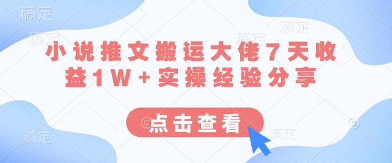 小说推文搬运大佬7天收益1W+实操经验分享-云泽轻创网