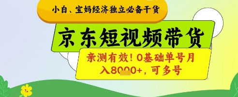 小白宝妈经济独立必备干货，京东短视频带货，亲测有效!0基础单号月入8k+，可多号【揭秘】-云泽轻创网