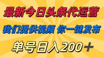 最新今日头条代运营，我们提供视频，你一键发布，单号日入200+【揭秘】-云泽轻创网