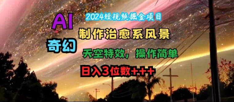 2024短视频掘金项目，AI制作治愈系风景，奇幻天空特效，操作简单，日入3位数【揭秘】-云泽轻创网