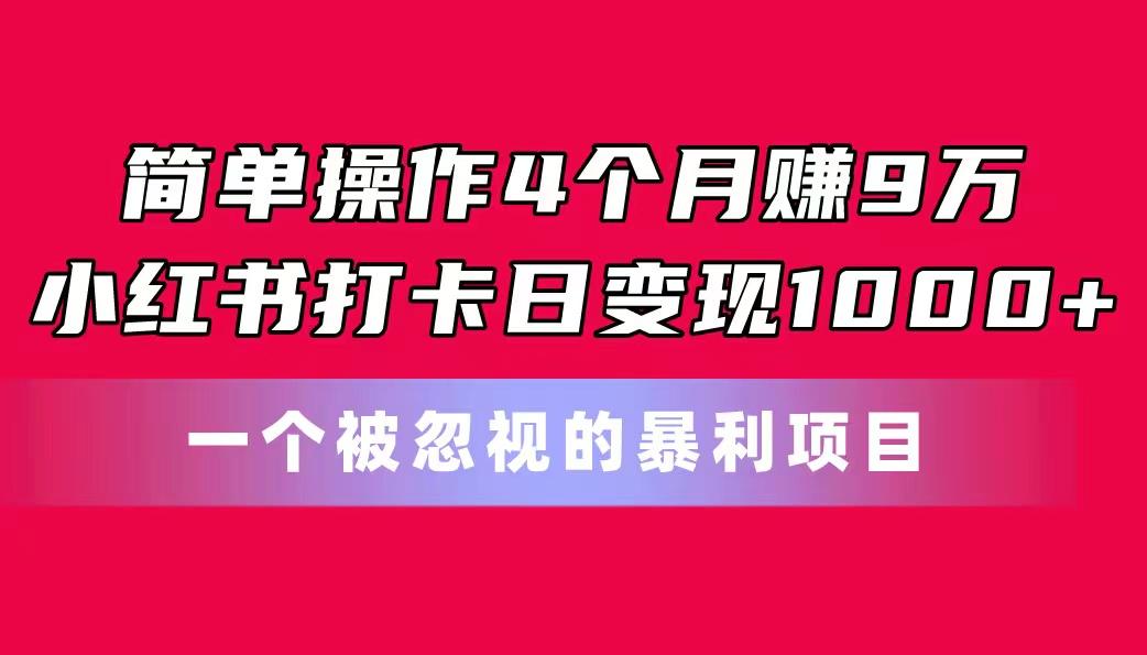 简单操作4个月赚9万！小红书打卡日变现1000+！一个被忽视的暴力项目-云泽轻创网
