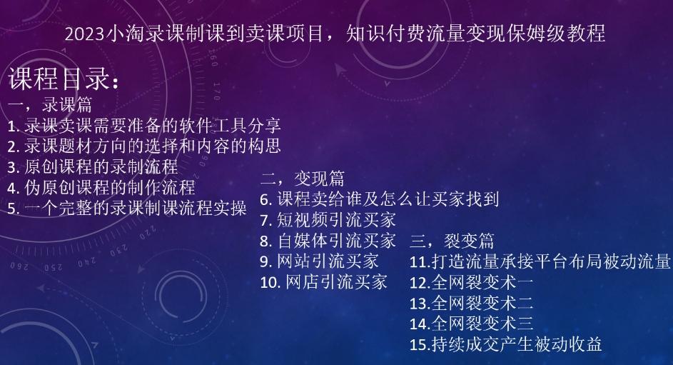 2023小淘录课制课到卖课项目，知识付费流量变现保姆级教程-云泽轻创网