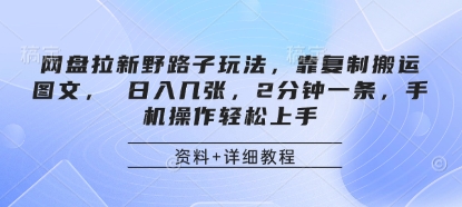 网盘拉新野路子玩法，靠复制搬运图文， 日入几张，2分钟一条，手机操作轻松上手-云泽轻创网
