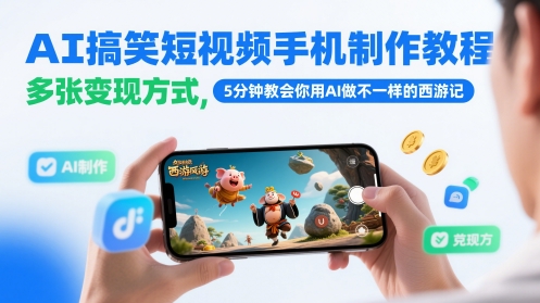 AI搞笑短视频手机制作教程，多张变现方式，5分钟教会你用AI做不一样的西游记-云泽轻创网