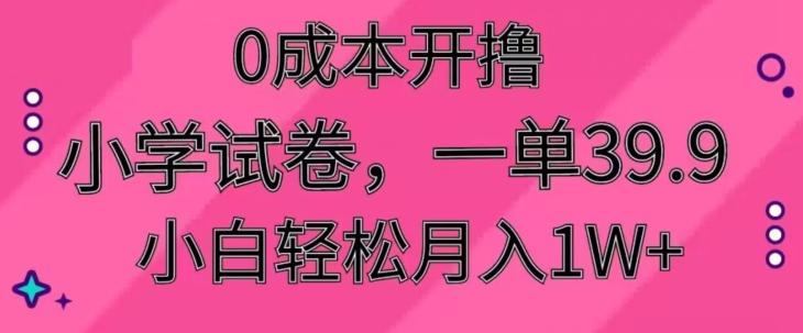 0成本开撸，小学试卷，一单39.9，小白轻松月入1W+-云泽轻创网