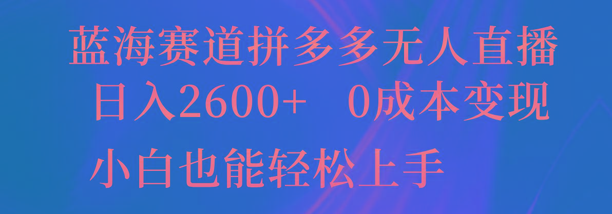 蓝海赛道拼多多无人直播，日入2600+，0成本变现，小白也能轻松上手-云泽轻创网