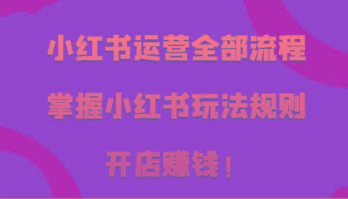 小红书运营全部流程，掌握小红书玩法规则，开店赚钱！-云泽轻创网