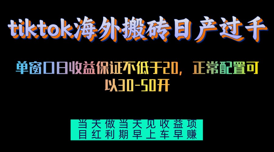 tiktok海外搬砖项目单机日产过千当天做当天见收益-云泽轻创网