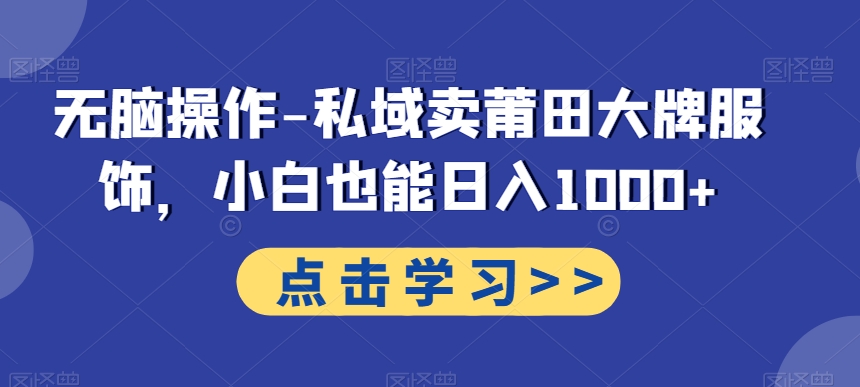 无脑操作-私域卖莆田大牌服饰，小白也能日入1000+-云泽轻创网