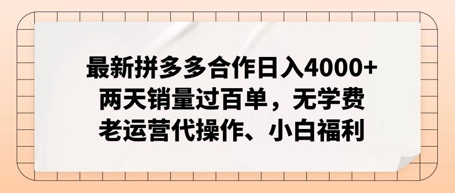 最新拼多多合作日入4000+两天销量过百单，无学费、老运营代操作、小白福利-云泽轻创网