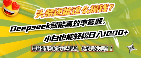 头条还能这么搞钱？最新刚出的问答玩法解析，你绝对没见过！Deepseek赋能高效率答题，小白也能轻松日入1k+-云泽轻创网
