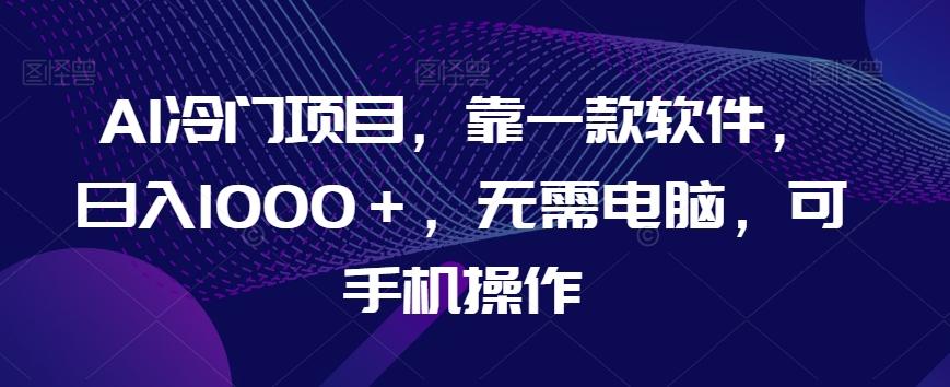 AI冷门项目，靠一款软件，日入1000＋，无需电脑，可手机操作【揭秘】-云泽轻创网