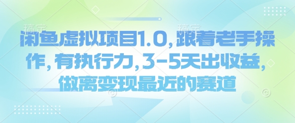 闲鱼虚拟项目1.0，跟着老手操作，有执行力，3-5天出收益，做离变现最近的赛道-云泽轻创网