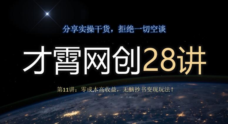 才霄网创28讲第11讲：零成本高收益，无脑抄书变现玩法！-云泽轻创网