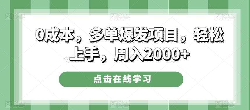 0成本，多单爆发项目，轻松上手，周入2000+-云泽轻创网