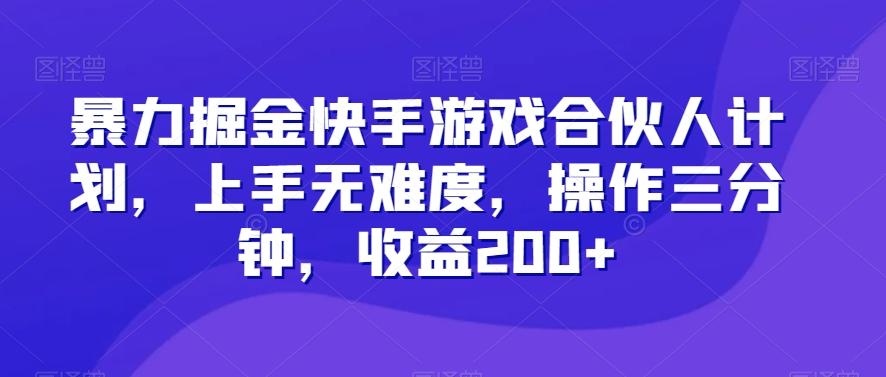暴力掘金快手游戏合伙人计划，上手无难度，操作三分钟，收益200+-云泽轻创网
