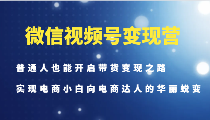 微信视频号变现营-普通人也能开启带货变现之路，实现电商小白向电商达人的华丽蜕变-云泽轻创网