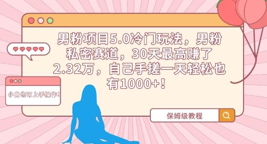 男粉项目5.0冷门玩法，男粉私密赛道，30天最高赚了2.32万，自己手搓一天轻松也有1000+【揭秘】-云泽轻创网