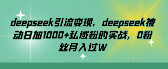 deepseek引流变现，deepseek被动日加1000+私域粉的实战，0粉丝月入过W-云泽轻创网