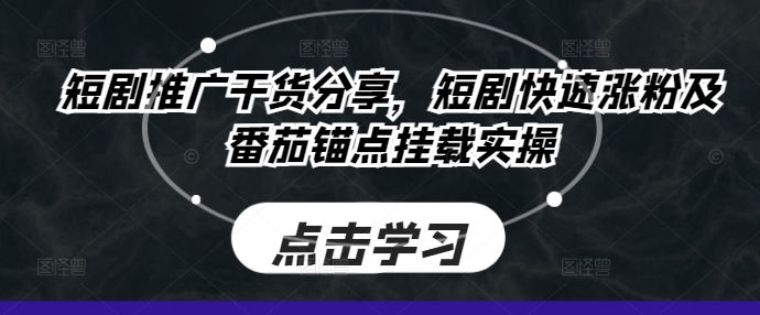 短剧推广干货分享，短剧快速涨粉及番茄锚点挂载实操-云泽轻创网