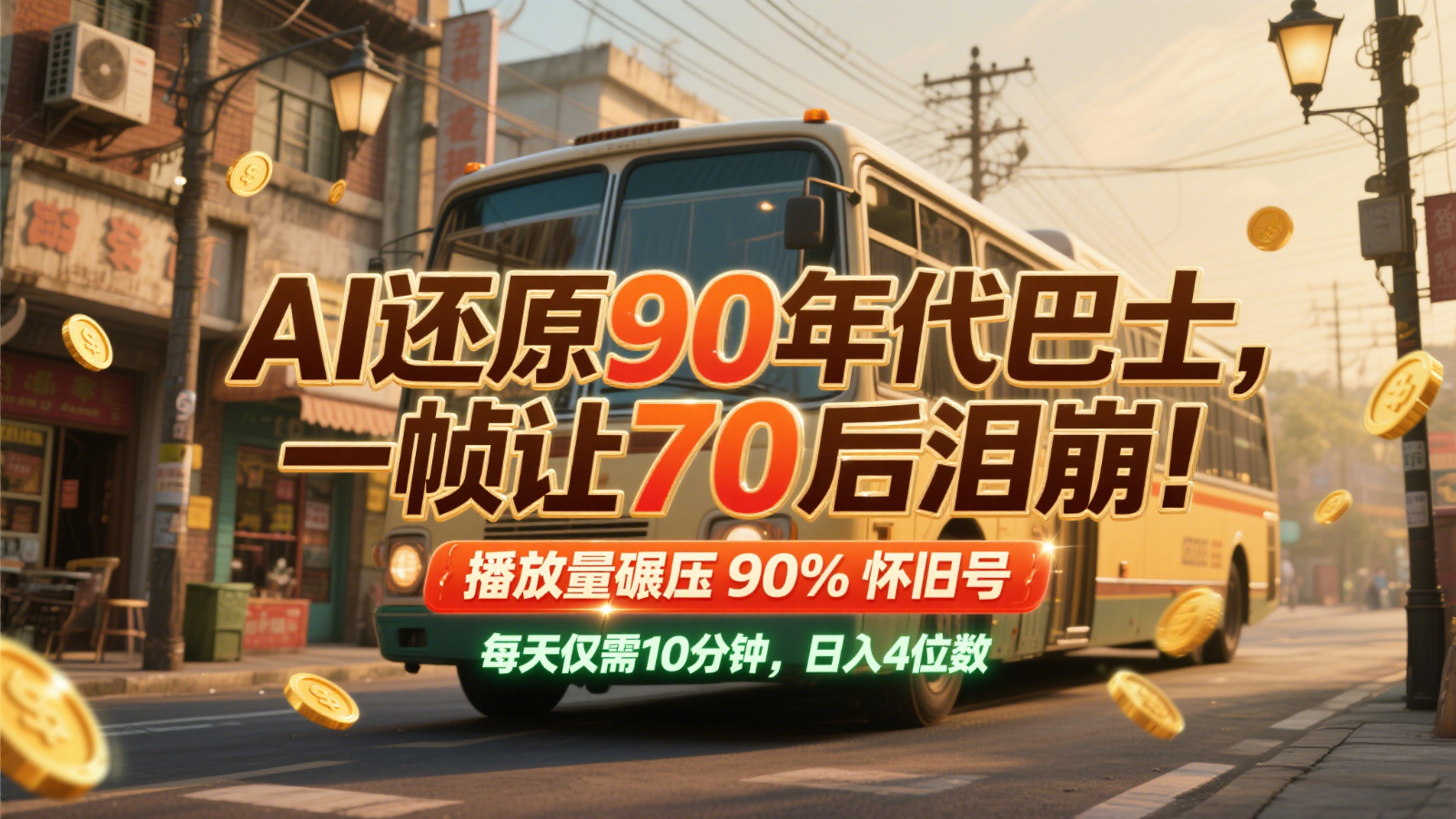 AI还原90年代巴士,一帧让70后泪崩!播放量碾压90%怀旧号,每天10分钟,日入4位数-云泽轻创网
