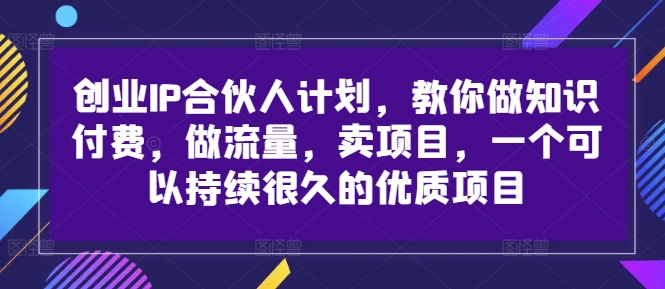 创业IP合伙人计划，教你做知识付费，做流量，卖项目，一个可以持续很久的优质项目-云泽轻创网