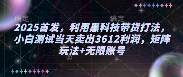 2025首发，利用黑科技带货打法，小白测试当天卖出3612利润，矩阵玩法+无限账号【揭秘】-云泽轻创网