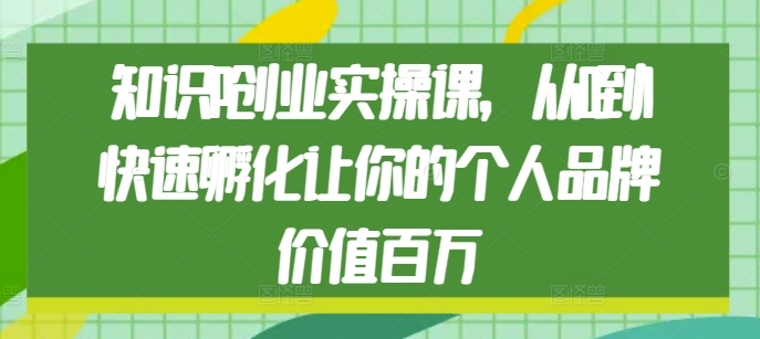 知识IP创业实操课，从0到1快速孵化让你的个人品牌价值百万-云泽轻创网